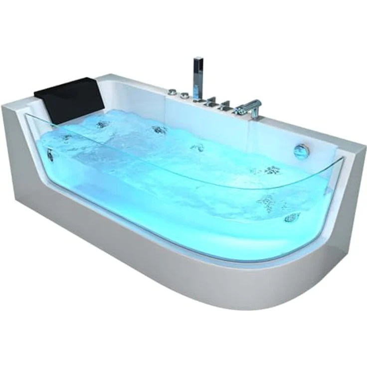 HOME DELUXE Badewanne Whirlpool CARICA, 170 x 80 cm, mit 4 verstellbaren Whirlpooldüsen und LED-Farblichttherapie, strahlend weiß – Bild 1