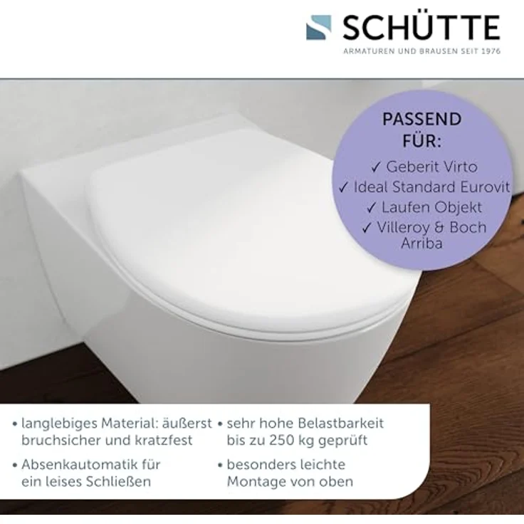 Schütte WC-Sitz Pro 1 Duroplast mit Absenkautomatik, Schnellverschluss und hoher Belastbarkeit, Weiß – Bild 7