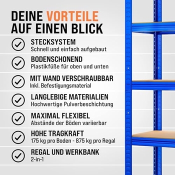 BASIC Schwerlastregal 180x60x30 Cm, Verzinkt, 6 Böden, 875 Kg Traglast - Steckregal Für Keller, Werkstatt & Lager