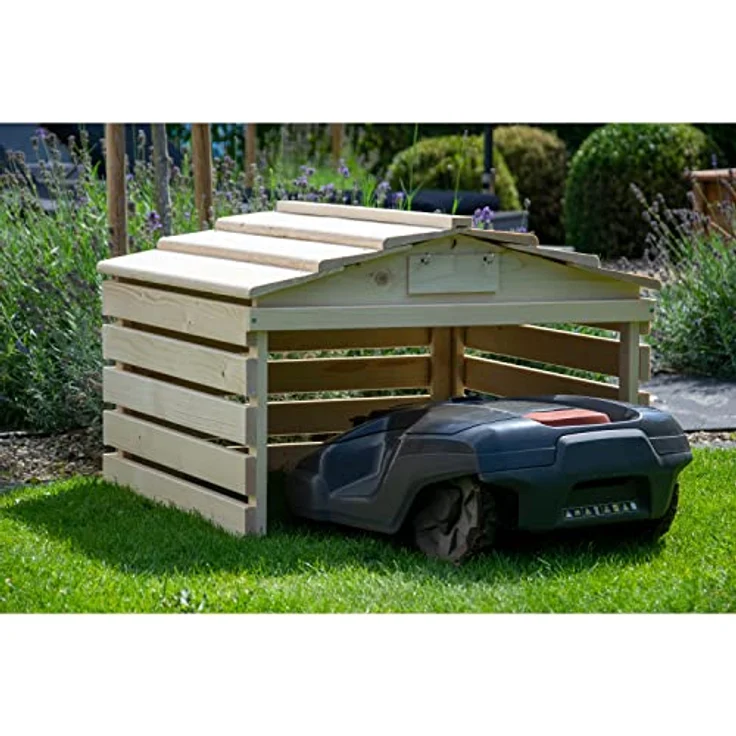 dobar 56194e Mährobotergarage mit abnehmbarem Dach - Rasenroboter Unterstand Massivholz - Rasenmäher Garage - Automower Überdachung - 78,5 x 74 x 52,5 cm - Natur – Bild 5