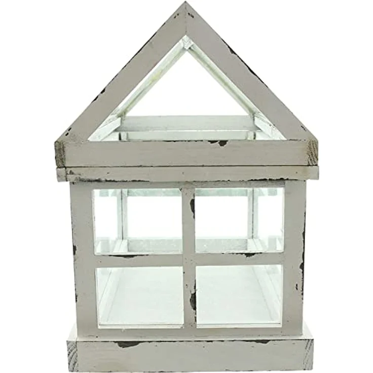 Dekoleidenschaft Mini-Gewächshaus "Shabby", 37x21x31 cm, Weiß lackiertes Holz, Terrarium, Treibhaus, Miniglashaus – Bild 8