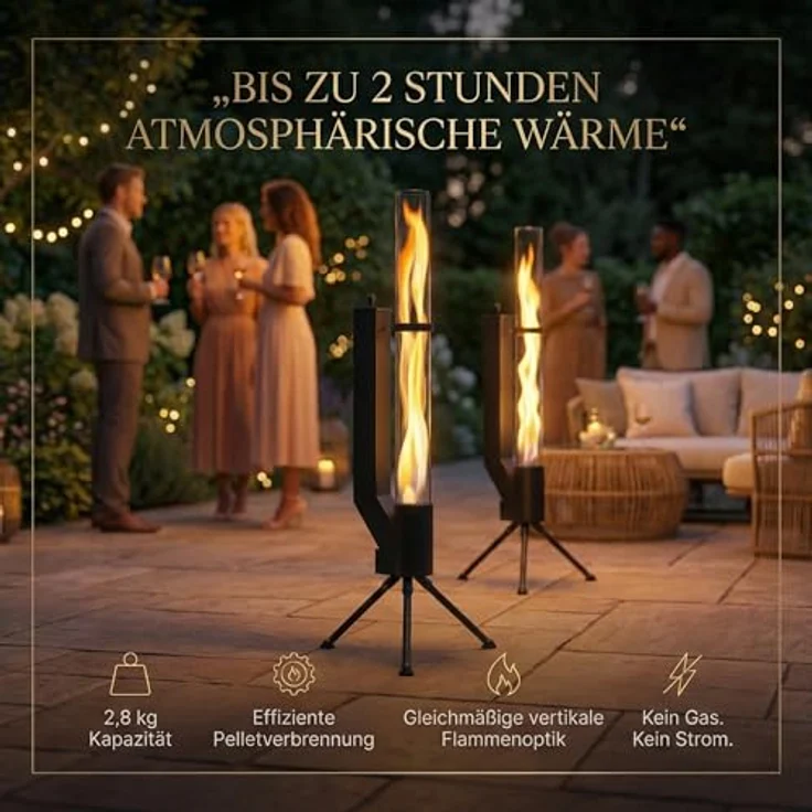 Albatros International Gartenkamin Pelletfackel Schwarz mit Glasrohr, Rocket Stove Outdoor, inkl. Standfuß, lange Brenndauer bis 120 Minuten – Bild 4