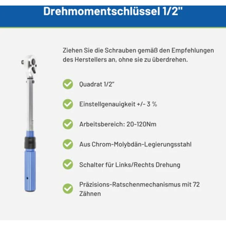 Högert Technik - Drehmomentschlüssel 1/2″ 20-120Nm, 72 Zähne, Chrom-Molybdän-Stahl, Links-/Rechts-Drehung, HT1W712 - Preisvergleich – Bild 2