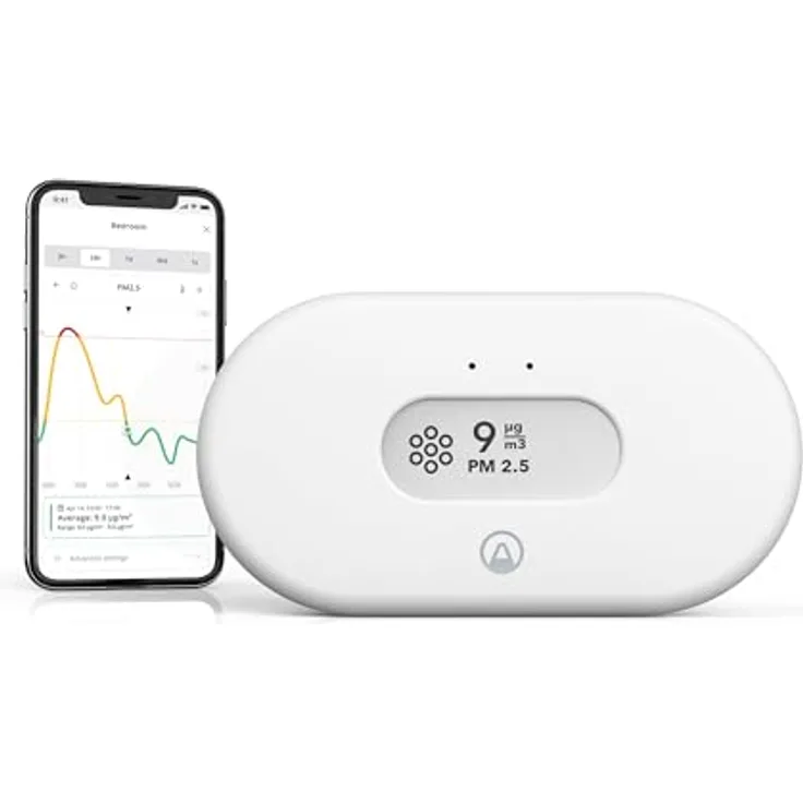 Airthings View Pollution, Messgerät zur Überwachung von Feinstaub (PM2.5), Temperatur und Luftfeuchtigkeit, kabellos, WLAN-verbunden, Weiss