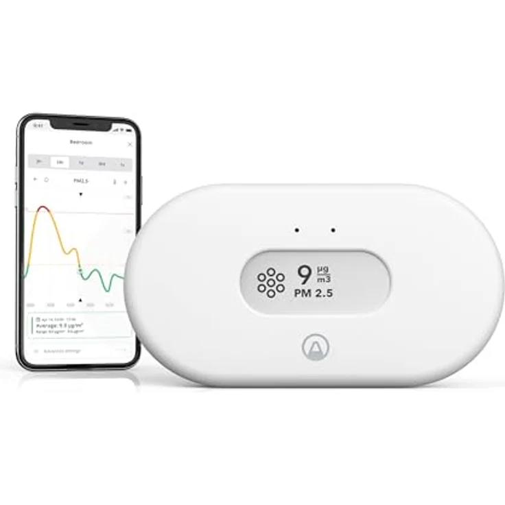 Airthings View Pollution, Messgerät zur Überwachung von Feinstaub (PM2.5), Temperatur und Luftfeuchtigkeit, kabellos, WLAN-verbunden, Weiss – Bild 1