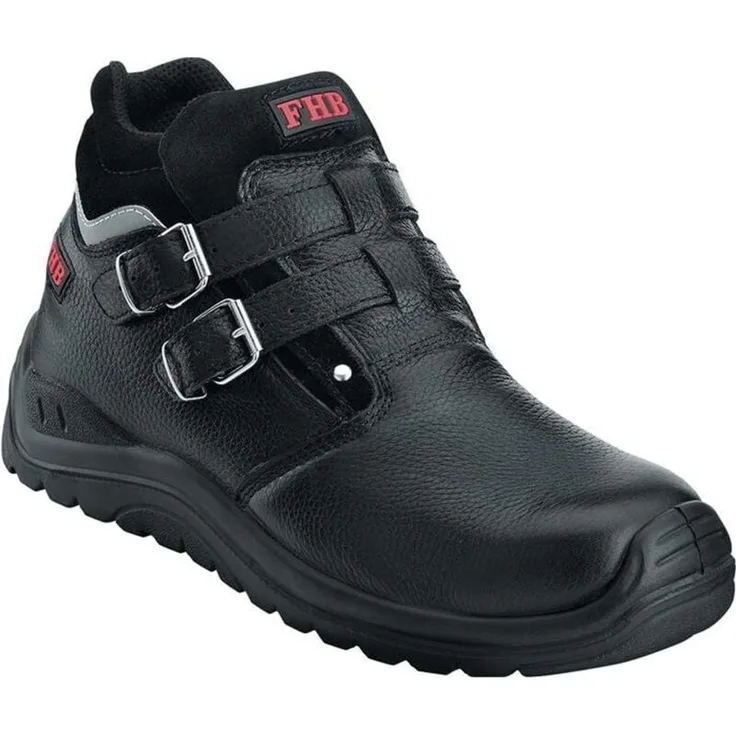 FHB Sicherheitsstiefel Norbert, Größe 46, schwarz, Kuhleder, hitzebeständig bis 300 °C, durchtrittsicher, atmungsaktiv, Kunststoff-Kappe