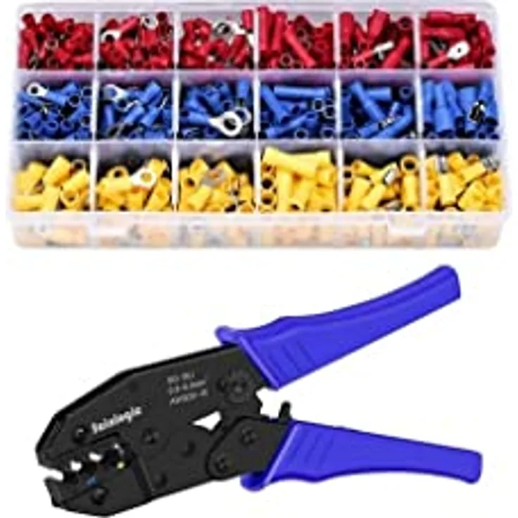Sainlogic Crimpzange Kabelschuh Set, Grimpzange mit 700 Stück Kabelschuh Set, Elektrische Steckverbinder Quetschverbinder Sortiment für 0,5-6 mm² Isolierte Kabelschuhe