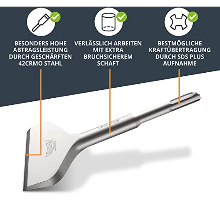 BAURIX® Fliesenmeißel SDS Plus 165x75 mm – Abgewinkelter Flachmeißel aus 42CrMo-Stahl mit bruchsicherem Schaft für müheloses Entfernen von Fliesen und Fliesenkleber – Bild 4