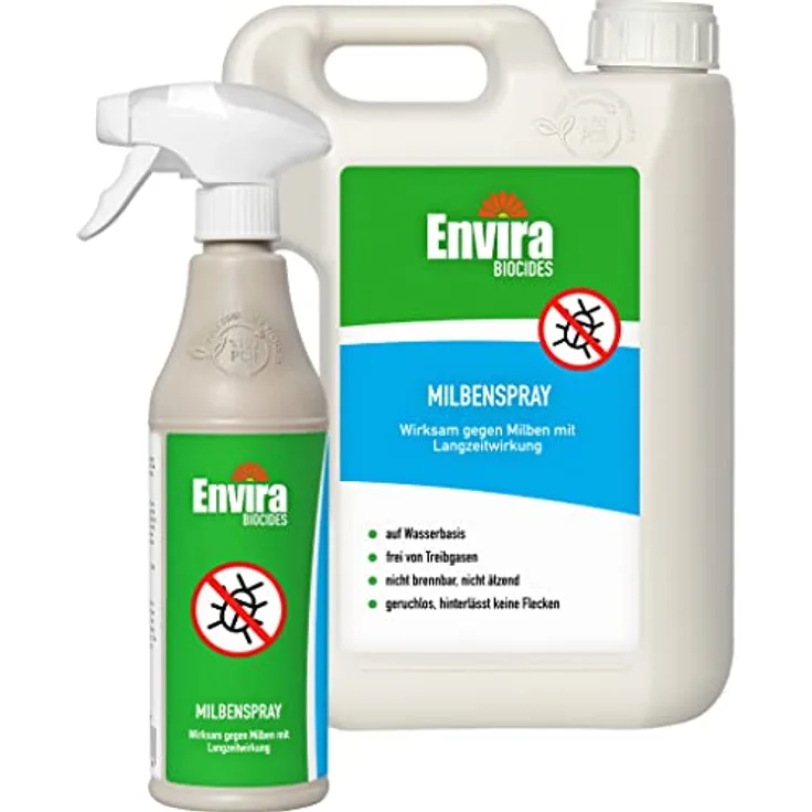 Envira Anti Milben-Spray 500 ml + 2 Liter - Mittel gegen Milben, Hausstaubmilben - Milbenabwehr für Matratzen, Textilien & Polster mit Langzeitwirkung - Geruchlos