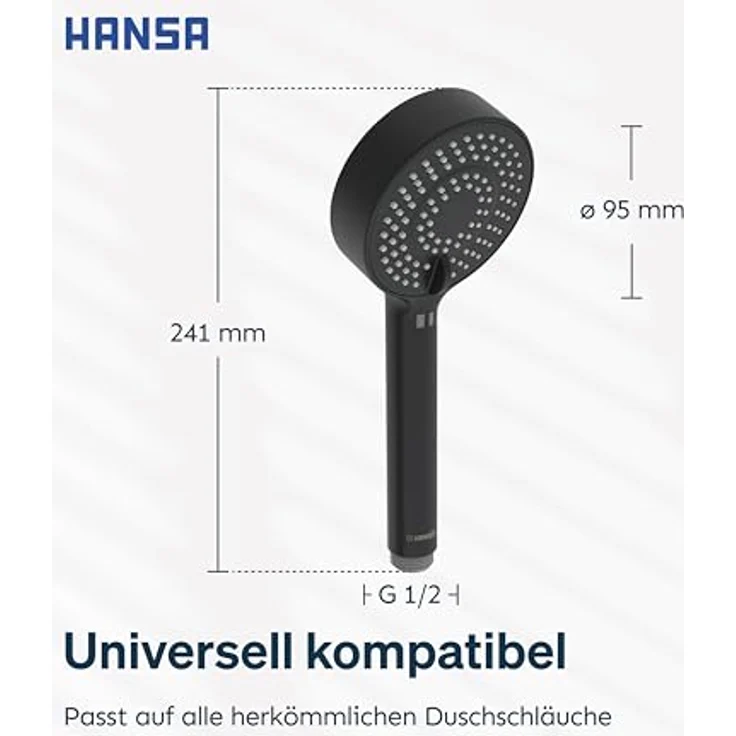 Hansa Basicjet Handbrause, 3-strahlig schwarz matt, Eco-Durchfluss, Anti-Kalk-Technik, Ø 95 mm – Bild 6