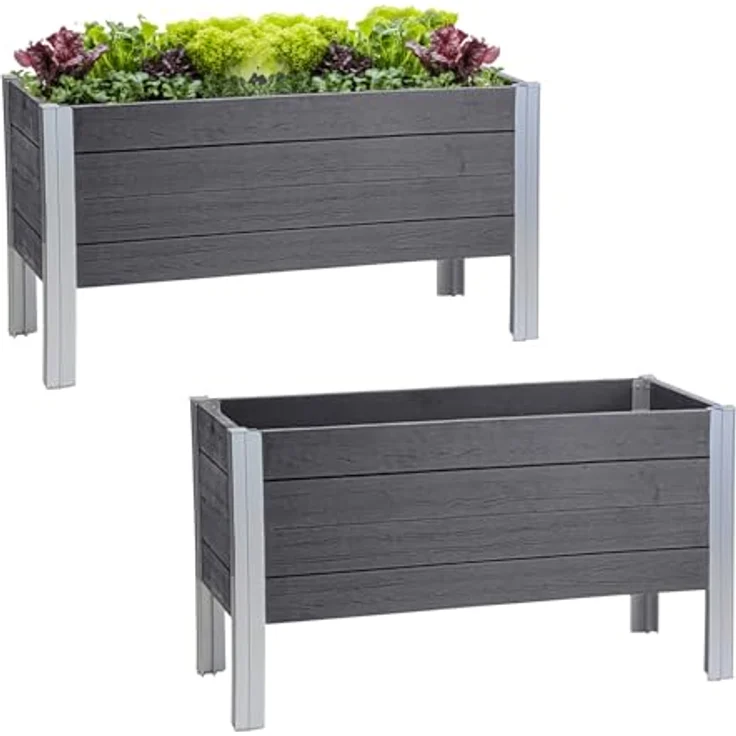 TRUTZHOLM Hochbeet 98 x 40 x 59 cm, witterungsbeständiger Pflanzkasten in grau, 100 Liter, robust in Holzoptik – Bild 1