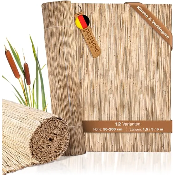 BooGardi Schilfmatte 140x600 cm, wetterfester Balkonsichtschutz, 140 cm hoch, ideal für Garten, Terrasse und Zaun