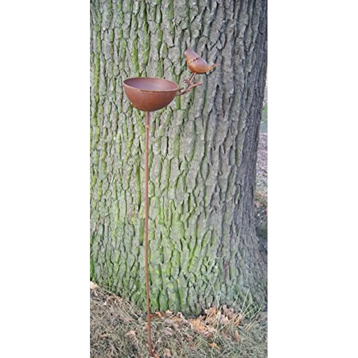 Vogeltränke, Vogelfutterstelle, Gartenstab, Gartenstecker, Eisen, Rost