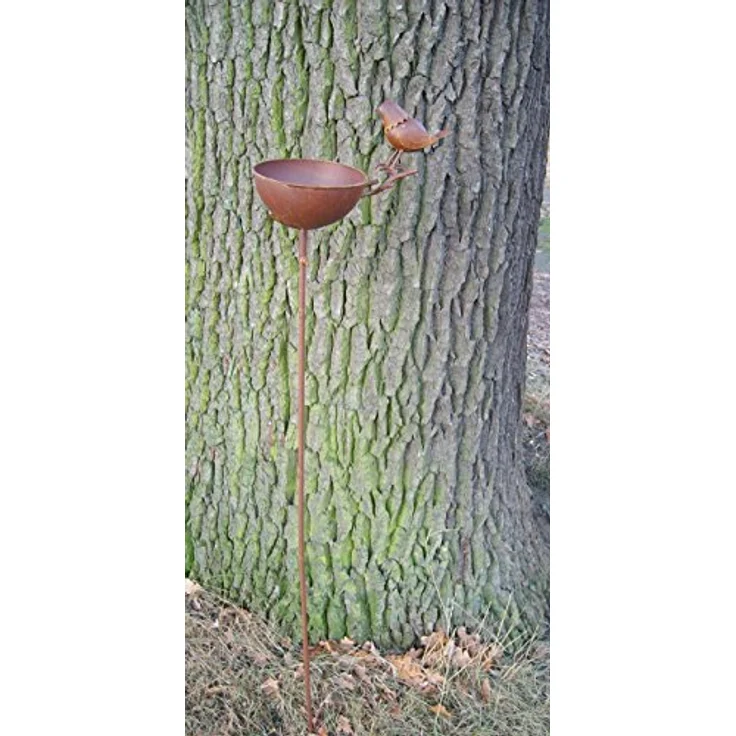 Vogeltränke, Vogelfutterstelle, Gartenstab, Gartenstecker, Eisen, Rost – Bild 1