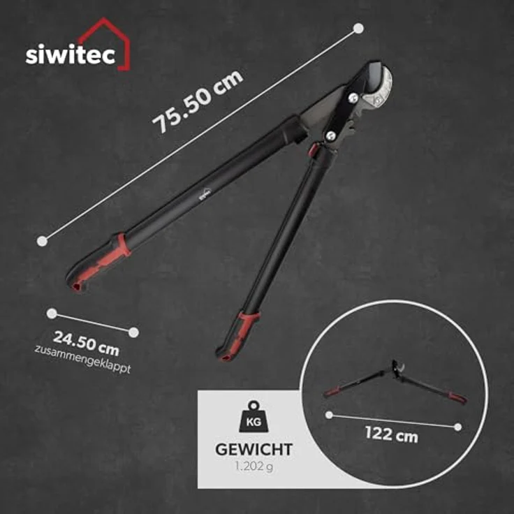 siwitec Amboss Getriebeastschere SG-22, Baumschere für frisches Holz bis zu Ø 40 mm, mit Kohlenstoffstahl Klinge, 75,5 cm, Schwarz-Rot – Bild 3