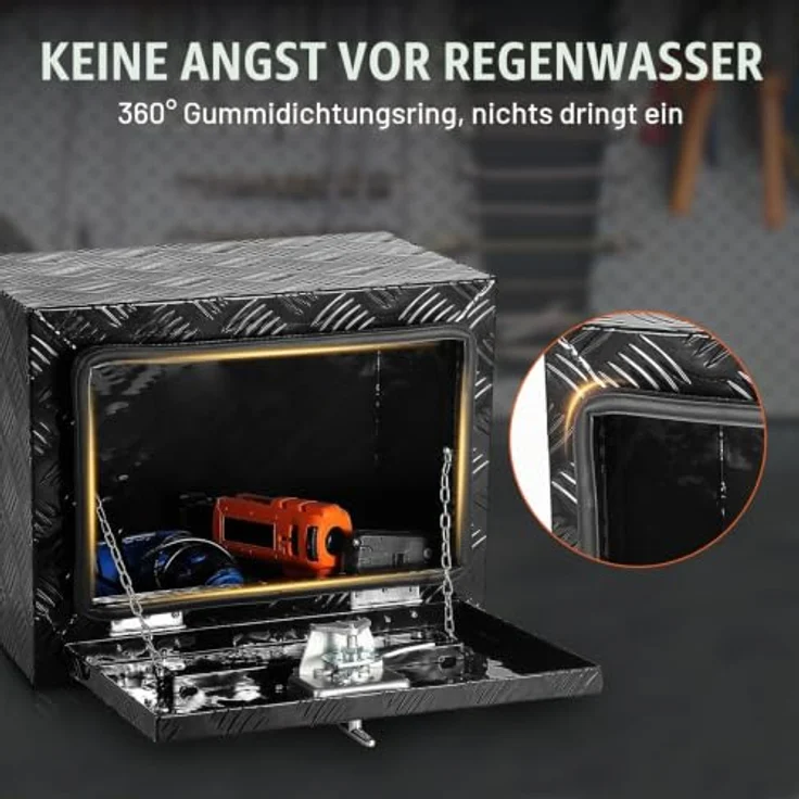 VEVOR Truckbox Werkzeugbox, Unterboden-Anhängerbox 46 x 32 x 36 cm, Aluminiumlegierung, abschließbar, rostfrei, 20 kg belastbar – Bild 5