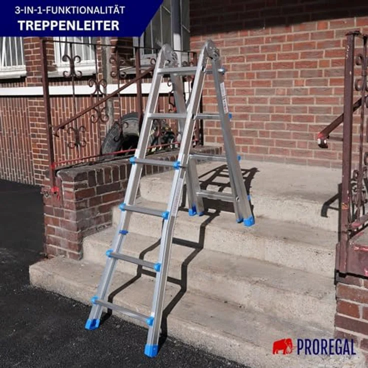 PROREGAL Apollo 3-in-1 Aluminiumleiter, multifunktionale Treppenleiter bis 4m Höhe, Traglast 150kg, silber, klappbar und teleskopierbar – Bild 3