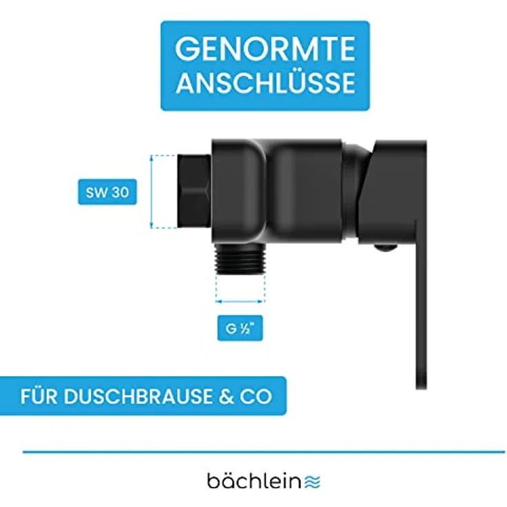 Bächlein Duscharmatur Leonte in Kantigem Design – Mischbatterie Komplettset inkl. allem Zubehör – Einhand-Wasserhahn für die Dusche Matt Schwarz – eckig – Bild 3