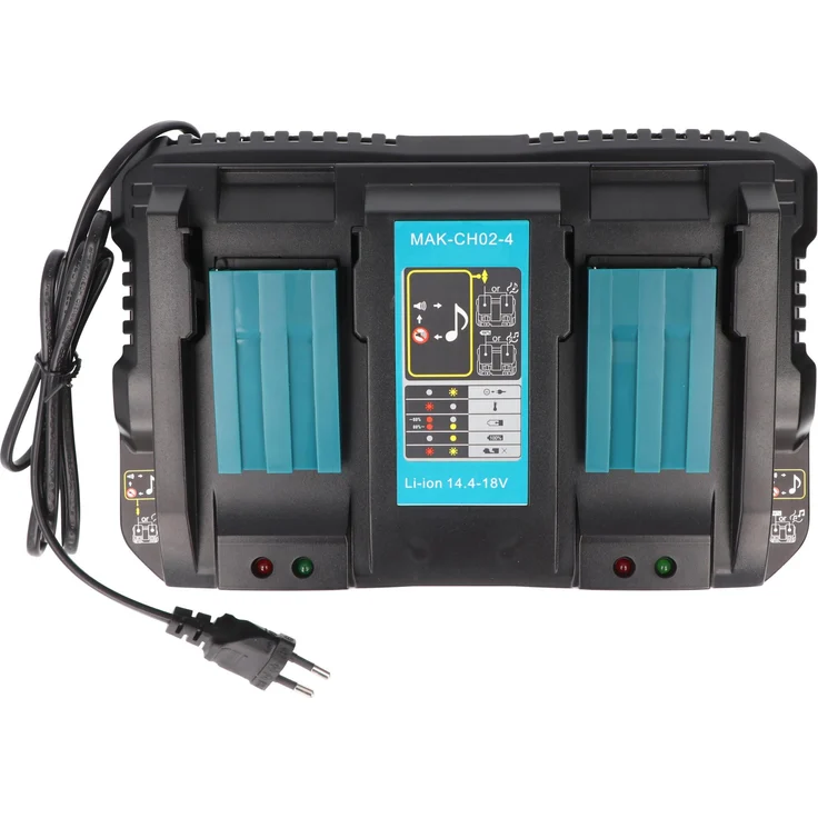 AccuCell 2fach Ladegerät für Makita Li-ion Akku, kompatibel mit BL1815-1860, mit LCD Display, schwarz