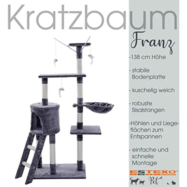 Kratzbaum Katzenbaum Katzenkratzbaum 138 cm XXL Kletterbaum Spielbaum Hellgrau – Bild 4