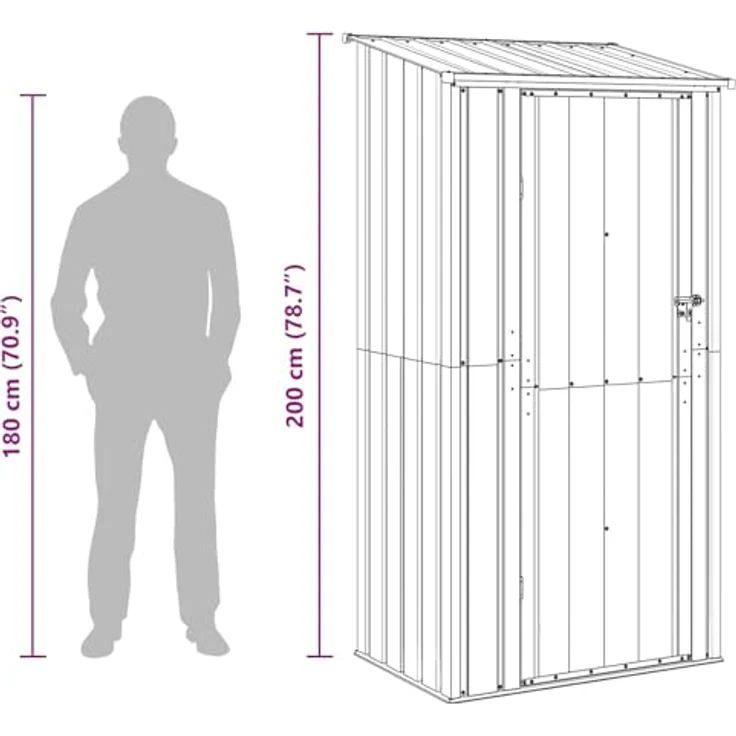 vidaXL Gartenhütte Anthrazit 103 x 74 x 200 cm, wetterfester Metall-Speicher für Gartenwerkzeuge, sicher mit Schloss – Bild 4