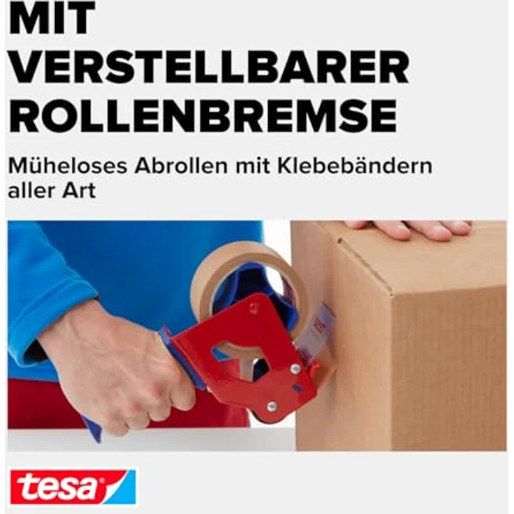 tesa Packband Handabroller ECONOMY - robuster Abroller für Paketbänder - Profi-Qualität - Für Klebebänder mit bis zu 50 cm Breite - Preisvergleich – Bild 5