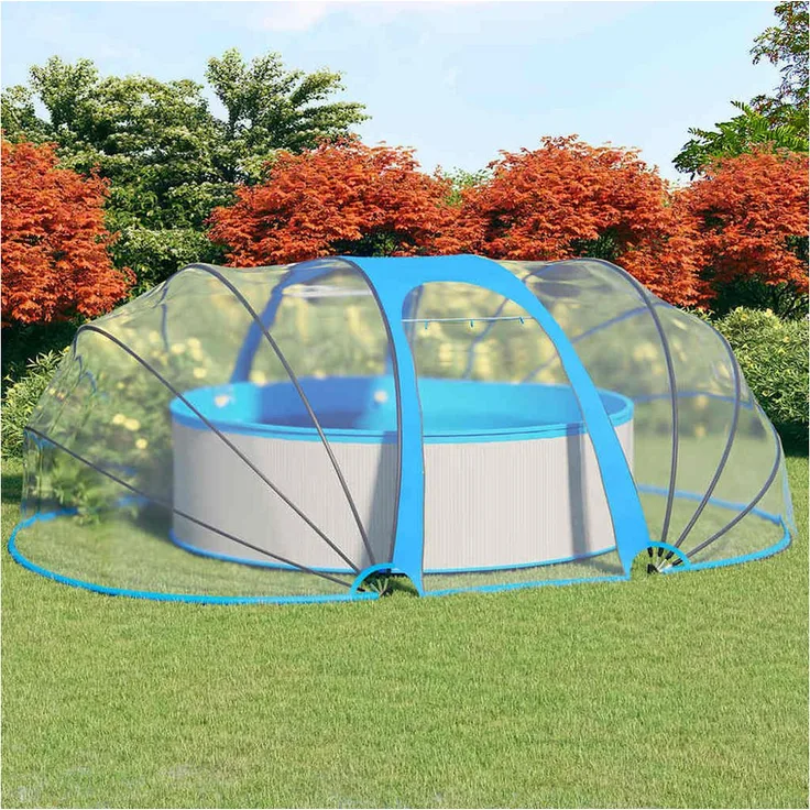 furnicato Poolüberdachung Transparente Pool-Kuppel 530x410x210 cm mit UPF 30 Schutz, aufrollbaren Türen und stabilen Glasfasern