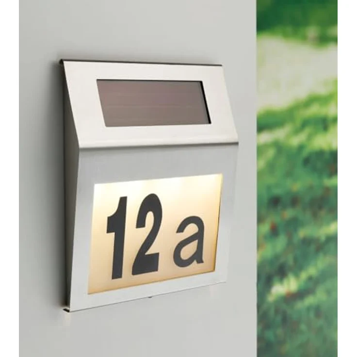 Haushalt International HI Edelstahl Solar LED Hausnummerbeleuchtung - 4 LEDs mit Zahlen und Buchstaben – Bild 2