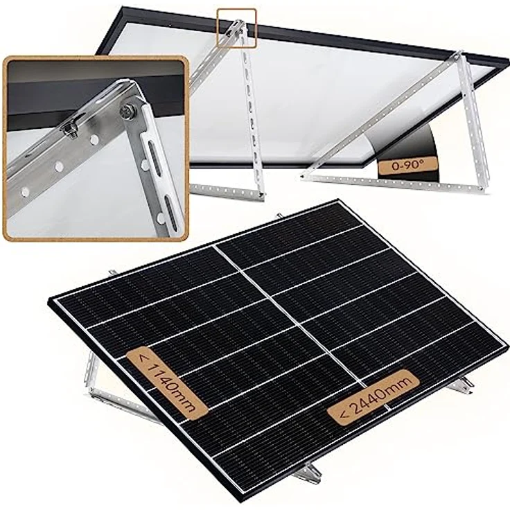 V-CANT-C 4x Solarmodul Halterung mit einstellbarem Neigungswinkel 0°-90°, für Solarmodule bis 114,5 cm, robust und witterungsbeständig, inkl. Montageset aus Edelstahl – Bild 4