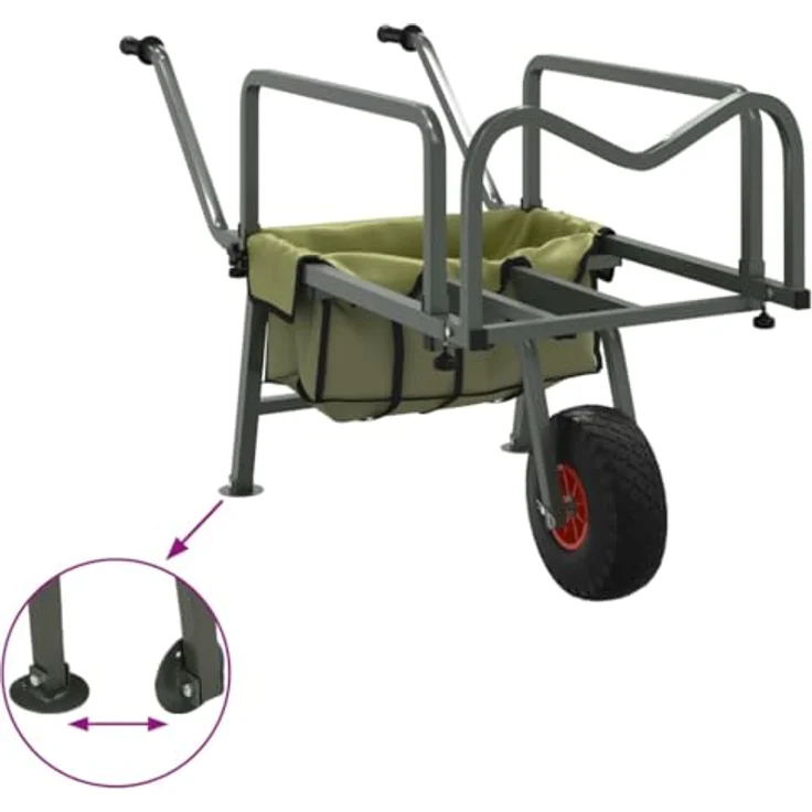 vidaXL Angelwagen Grün, Handwagen aus pulverbeschichtetem Stahl mit Rad für Angeln und Campen – Bild 5