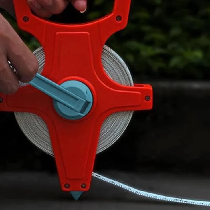 Retoo Maßband 50m, Rollbandmaß mit ausklappbarer Kurbel, ergonomischem Handgriff, Zoll- und Meter-Skala, Kunststoff gelb, beidseitig markiert – Bild 4