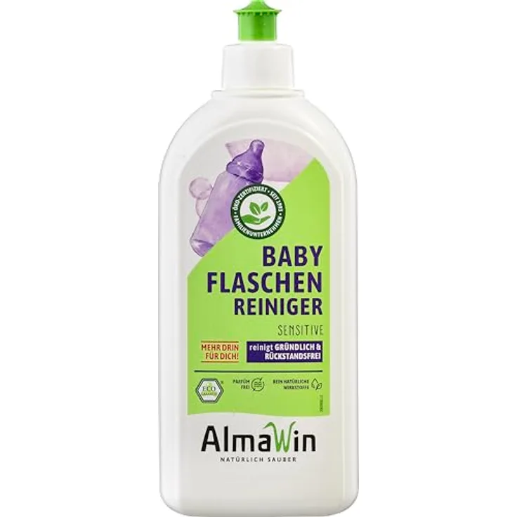Almawin Babyflaschenreiniger 500ml, Sensitive Geschirrspülmittel mit natürlichen Wirkstoffen, parfümfrei