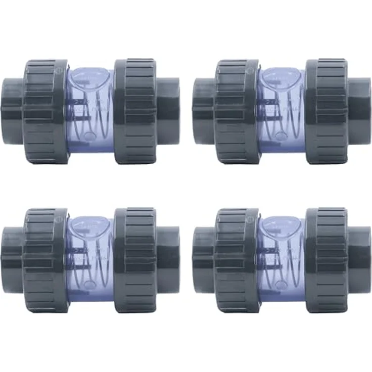HAF 4x PVC Rückschlagventil Transparent 50mm, Klebemuffe x Klebemuffe, Kegelrückschlagventil aus grauem PVC, PN16 für Verrohrung & Teich – Bild 1