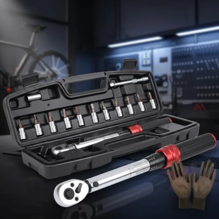 Mucola Drehmoment-Schlüssel Set 1/4" 3-25Nm, mit 72 Zähne Wende Ratschenkopf, inkl. Bits, Verlängerungsstange und Arbeitshandschuhe, ±3% Fehlergenauigkeit – Bild 1