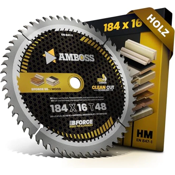 Amboss Werkzeuge HM Kreissägeblatt 184x16 Z48 Wechselzahn für Holz - Feinschnitt, passend zu Black & Decker 374456 N. BD 59. BD 229. BD 865. BD 865 C. BD 865 E. BD 865 EC. DN 59. uvm. – Bild 1