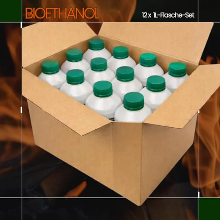 Bioetanol AEG BP-BZ-12L, 12 Liter Bioethanol ohne Geruch, geruchsneutraler Biobrennstoff für Bioethanol-Kamine, rauchfrei & umweltfreundlich, 12 x 1L Flasche – Bild 4