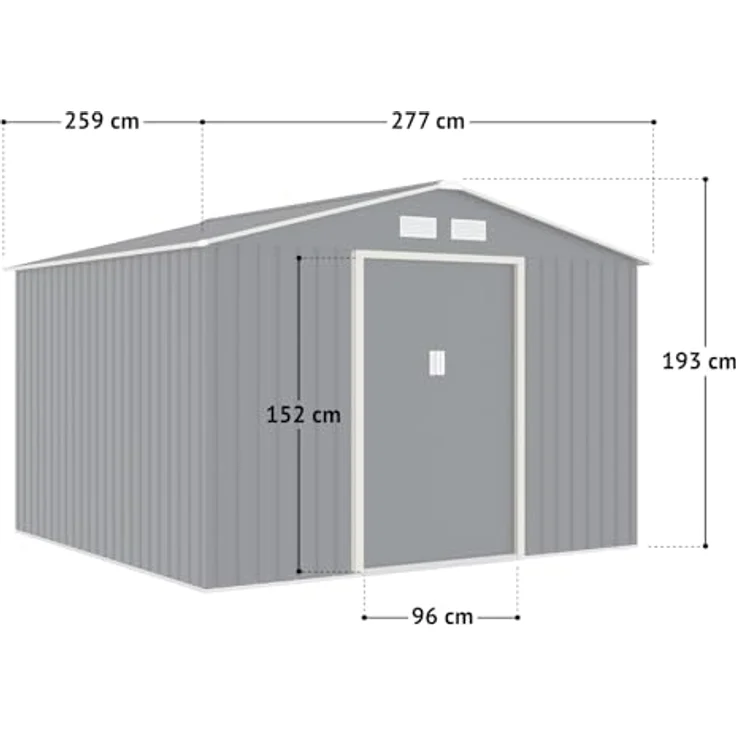 HATTORO S250 Metall Gerätehaus, 7,2 m² mit Satteldach und Bodenrahmen, Dunkelgrau – Bild 3