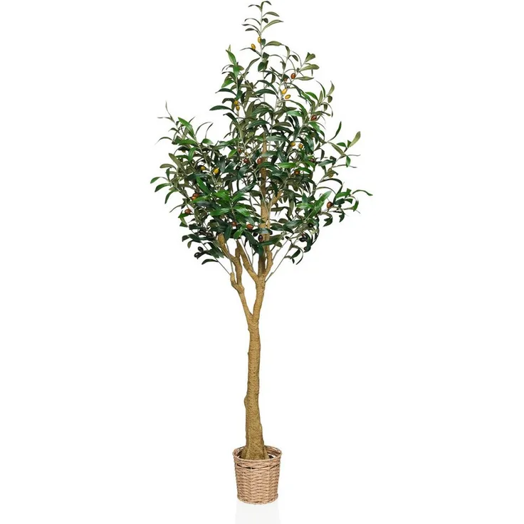 hjh OFFICE Kunstpflanze OLIVE II Kunststoff Olive, Höhe 150.0 cm, Olivenbaum im Flecht-Korb - Künstliche Pflanze Deko Baum