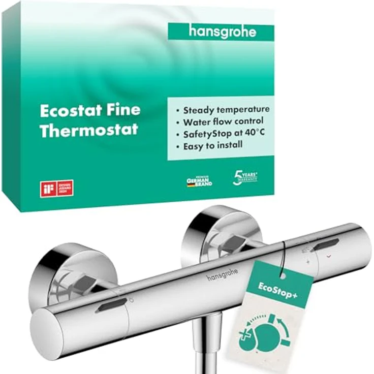 hansgrohe Ecostat Fine - Duschthermostat Aufputz mit EcoStop+, Sicherheitssperre bei 40° C, Mischbatterie für 1 Verbraucher, Chrom – Bild 1