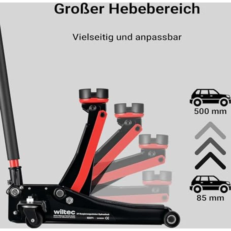 XPOtool Rangierwagenheber hydraulisch 3t, 85-500mm Hubhöhe, Fahrbarer Autoheber mit Doppelkolben und vier Rollen – Bild 7