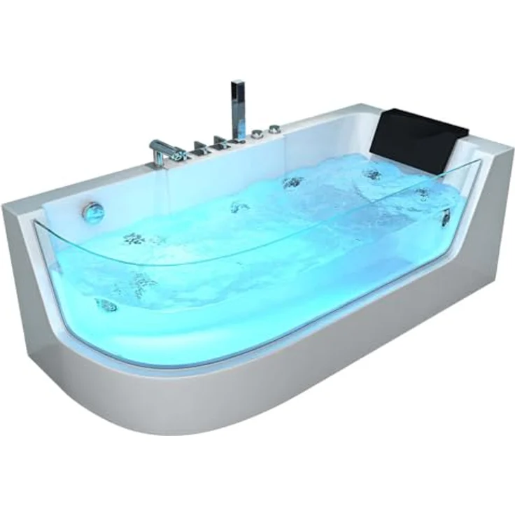 HOME DELUXE Badewanne Whirlpool CARICA, 170 x 80 cm, mit 4 einstellbaren Düsen und LED-Farblichttherapie, strahlendes Weiß – Bild 1