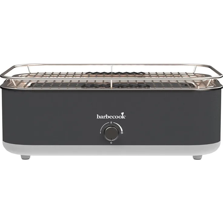 Barbecook E-Carlo Elektrogrill, Tischgrill mit drei Temperaturstufen und emaillierter Gusseisenplatte, grau