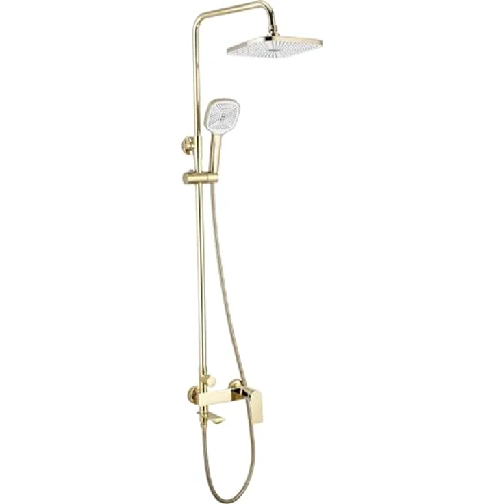 Rea Duschsystem STORM GOLD, Duschset mit Messing-Duscharmatur und Anti-Kalk Duschkopf, gold – Bild 4