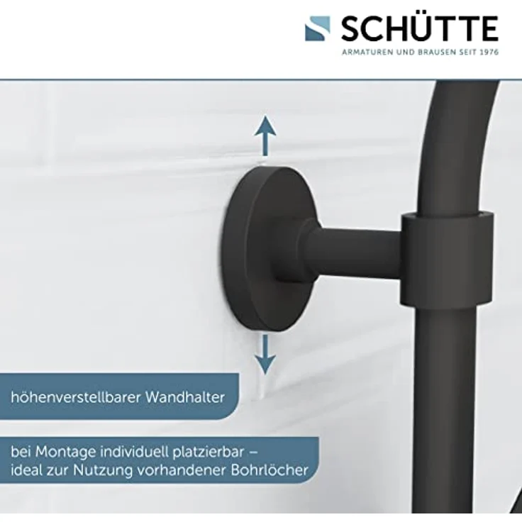 SCHÜTTE MADURA Duschsystem mit Thermostat, Duschset Regendusche inkl. Kopfbrause, Handbrause, mit Duschstange, Überkopf Brauseset Duschsäule Duscharmatur in Matt Schwarz – Bild 2