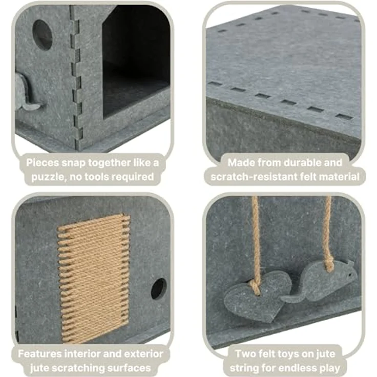 Trixie Kattenmand Huis Lene, Filzbett in Grau, für Katzen und kleine Hunde, 54x30x35 cm, Höhlenform – Bild 3