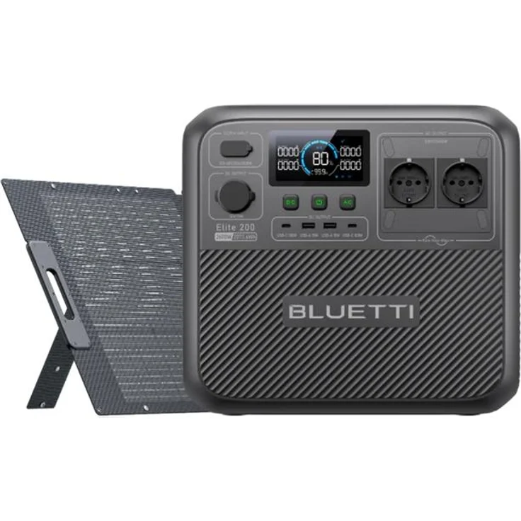 BLUETTI Solargenerator Elite 200 V2, tragbare Notstromversorgung mit 200W Solarpanel, 2073,6 Wh, 2 AC Ausgänge, ideal für Camping und Stromausfälle