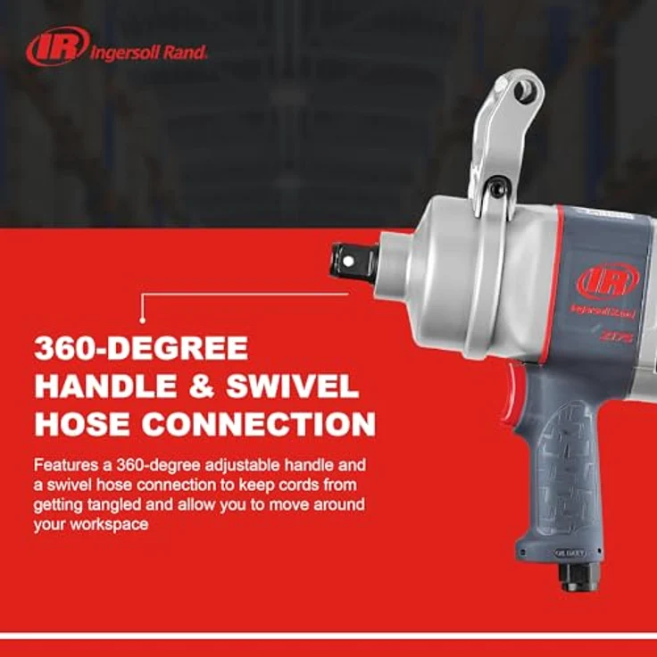 Ingersoll-Rand Druckluft Schlagschrauber 2175MAX, 2,5 cm, max. 600 m lbs, grau mit 360 Grad verstellbarem Pistolengriff und umgekehrtem Drehmoment – Bild 3
