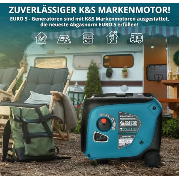 Könner&Söhnen KS 4000iEGS Gas Benzin Stromaggregat 4000 Watt, Notstrom - Blau – Bild 9