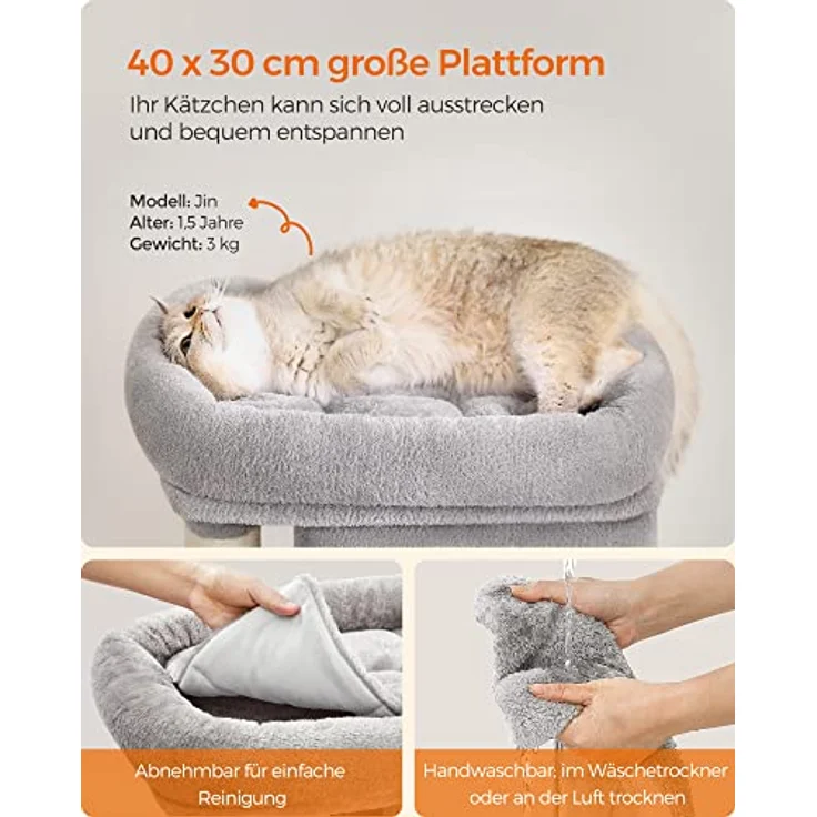 Feandrea Kratzbaum klein, 67 cm Katzenbaum, Katzenhaus für Kätzchen bis zu 3 kg, große Plattform, Sisalstämme, hellgrau PCT611W01 – Bild 3