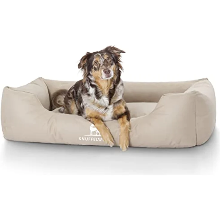 Knuffelwuff Hundebett Finlay Nylongewebe XXXL 155 x 105cm Beige - Hundesofa mit erhöhte Ränder und abnehmbarem Bezug - leicht zu reinigen – Bild 1